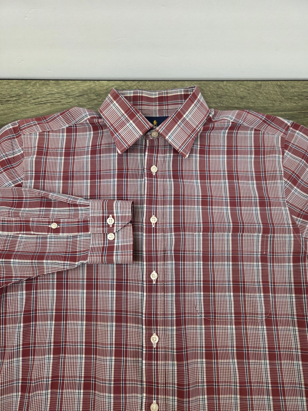Stafford Travel Broadcloth Dress Shirt Men's 15.5 / 34-35 Red Plaid Preppy